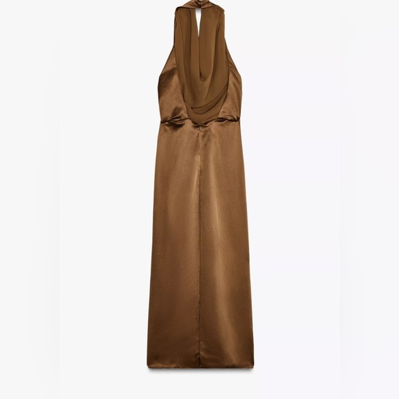 Satin effect halter midi dress - Picture 5 of 5